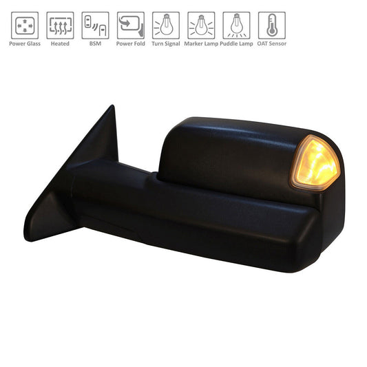Door Mirror Driver Side Power Htd With Blind Spot/Marker Lamp/Signal/Puddle Lamp/Spotter For Ram - CH1320508